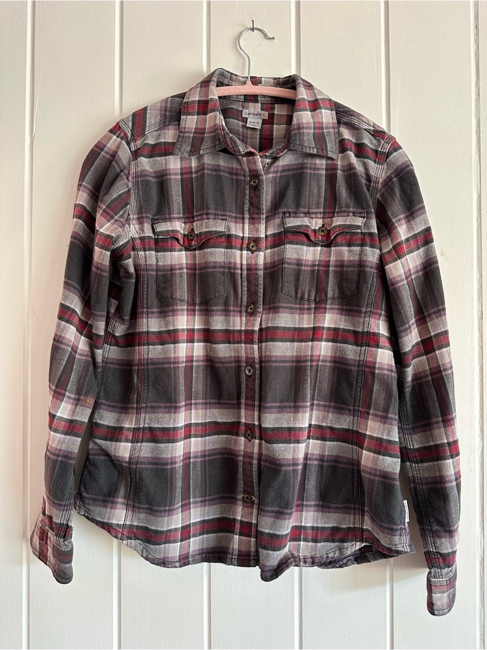 Carhartt Plaid Flannel Shirt in Gray, Red & Pink